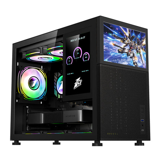 1STPLAYER CAS-1PL-MI6-EV-BK MIKU MI6-EV MESH GAMING PC CASE | WITH 8" IPS LCD SCREEN | M-ATX | MINI-ITX | PANORAMIC SIDE TRANSLUCENT GLASS | 165MM | BLACK | 12 MONTHS WARRANTY PC CASE