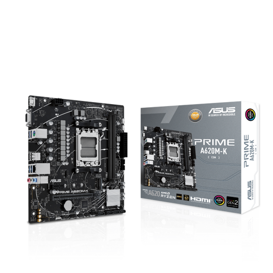 ASUS PRIME A620M-K CSM MOTHERBOARD | AM5 | DDR5 | PCIE 4.0 GRAPHICS CARD | PCIE 4.0 M.2 SUPPORT | 2 WAY AI NOISE CANCELLATION | 2X DIMM | 12 MONTHS WARRANTY MOBOARD