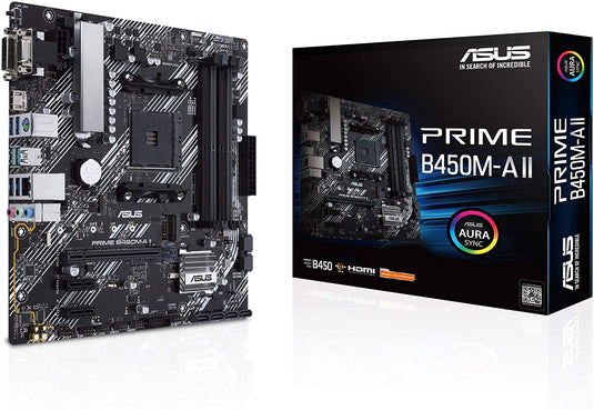 ASUS PRIME B450M-A II M.2 SUPPORT, HDMI/DVI-D/D-SUB, SATA 6 GBPS, 1 GB ETHERNET, USB 3.2 GEN 2 TYPE-A, BIOS FLASHBACK™, AND AURA SYNC RGB LIGHTING SUPPORT, MICRO ATX MOTHERBOARD-MOTHERBOARDS-Makotek Computers