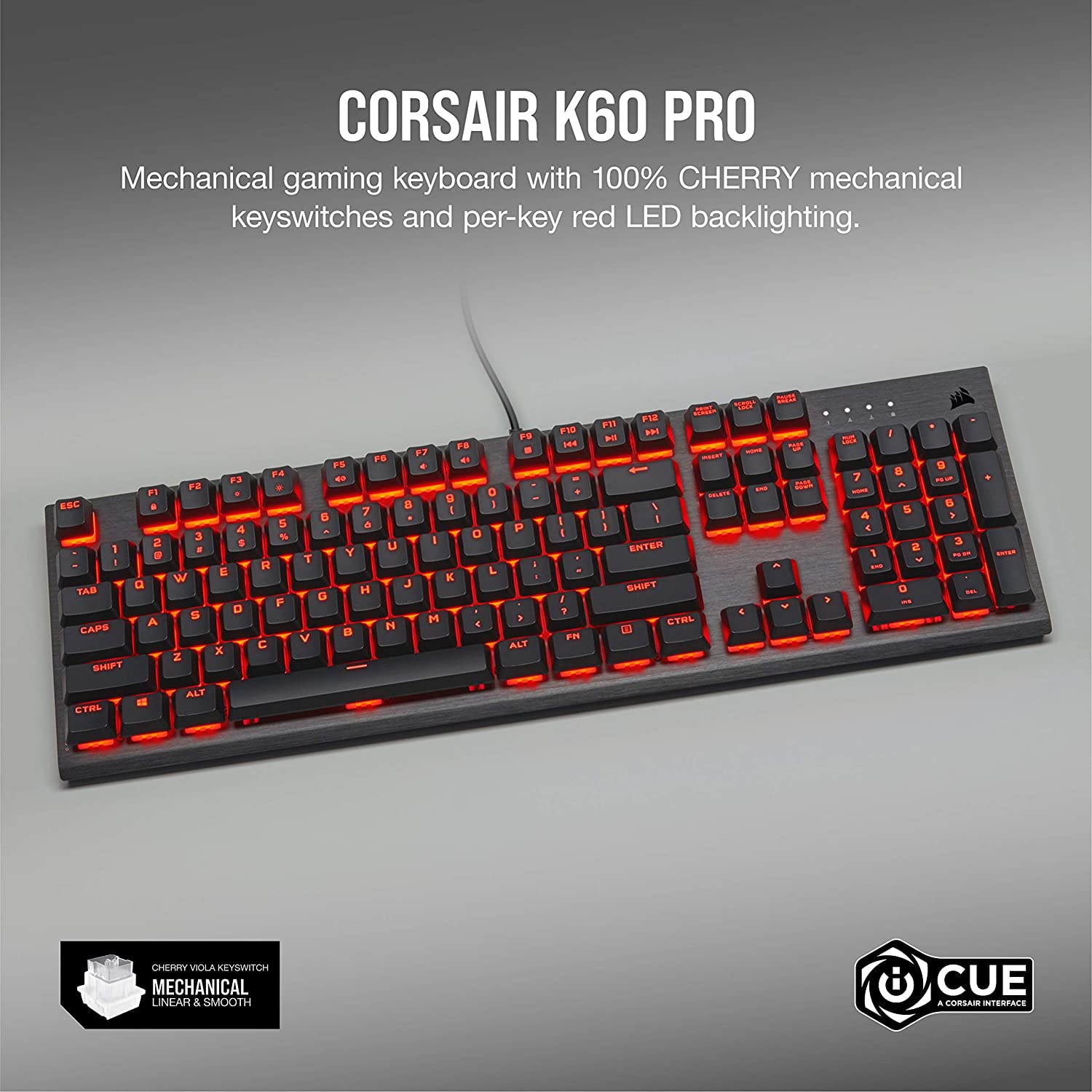 CORSAIR CS-CH-910D029-NA K60 PRO MECHANICAL GAMING RED LED CHERRY VIOLA BLACK KEYBOARD-KEYBOARD-Makotek Computers