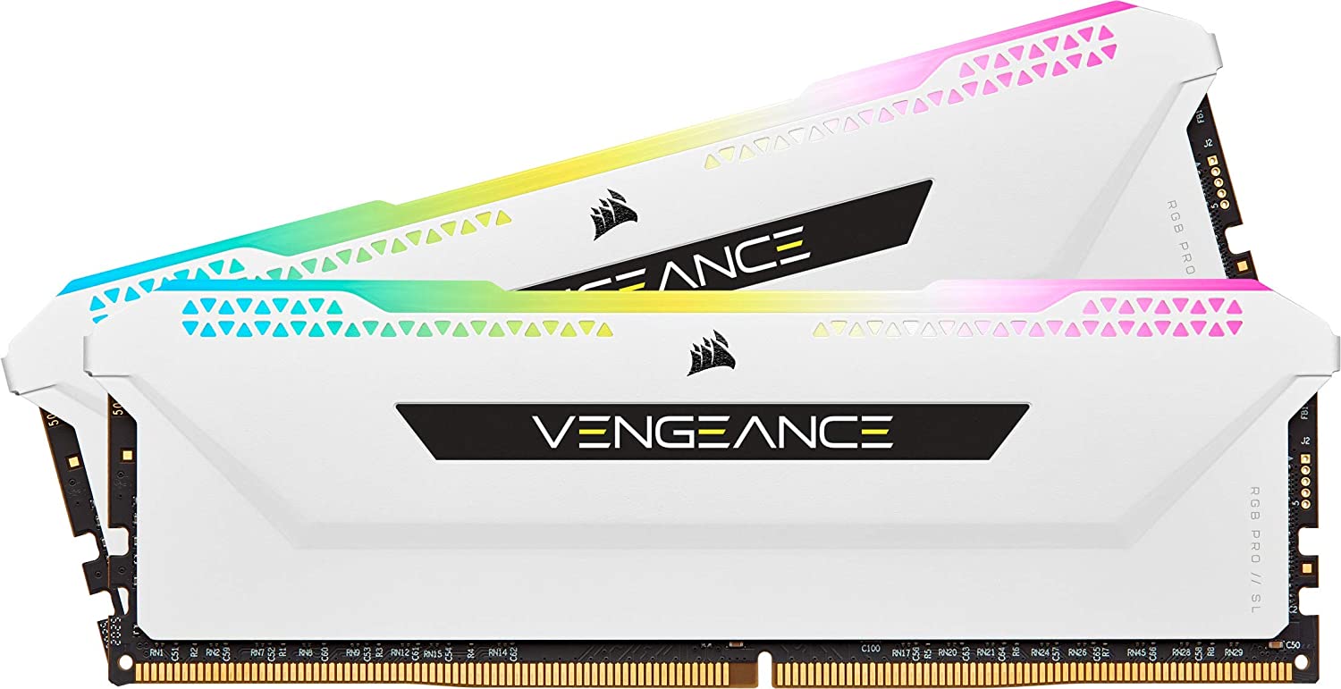 CORSAIR CS-CMH16GX4M2E3200C16W-BOX VENGEANCE RGB PRO SL 16GB (2X8GB) DDR4 3200MHZ C16 MEMORY KIT, WHITE RAM MEMORY CARD-MEMORY-Makotek Computers