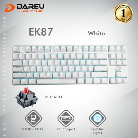 DAREU EK87 WHITE MECHANICAL TKL (RED SWITCH) KEYBOARD-KEYBOARD-Makotek Computers