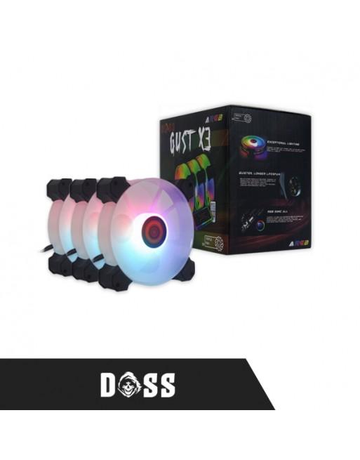 DOSS GUST X3 3-IN-1 RGB GAMING FAN W/ HUB + REMOTE FANS-FANS-Makotek Computers