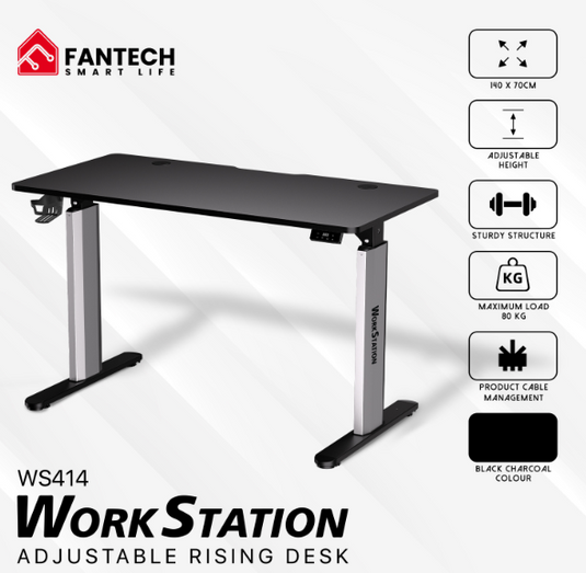 FANTECH WS414 ADJUSTABLE RISING DESK |STURDY STRUCTURE WITH PRODUCT CABLE MANAGEMENT | 140 X 70CM MAXIMUM LOAD 80KG | BLACK CHARCOAL  12 MONTHS WARRANTY TABLE