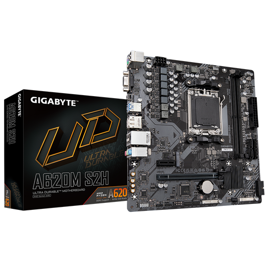 GIGABYTE GA-A620M-S2H | 2 DIMM SLOTS | DDR5 | VGA * 1 | HDMI * 1 | DP * 1 | REALTEK AUDIO | PCI-E 4.0 X 16 | PCI-E M.2 4.0 | AM5 | 12 MONTHS WARRANTY MOBOARD