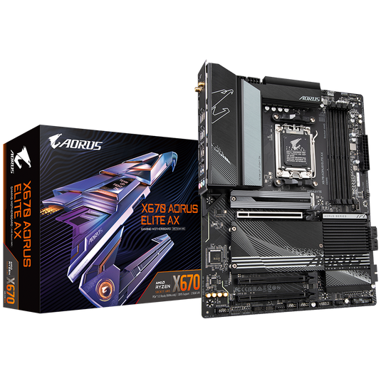 GIGABYTE GA-X670-AORUS-ELITE-AX X670 AORUS ELITE AX | 4 DIMM SLOTS | DDR5 | PCI-E GEN 5.0 X 4 M.2 * 1 | PCI-E GEN 4.0 X 3 M2. * 3 | PCI-E 4.0 X 16 | WIFI 6E | 2.5 GBE LAN | AM5 | 12 MONTHS WARRANTY | MOBOARD