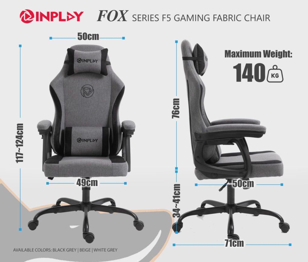 INPLAY FOX F5-W WHITE-GRAY | FABRIC MATERIAL GAMING CHAIR – Makotek ...