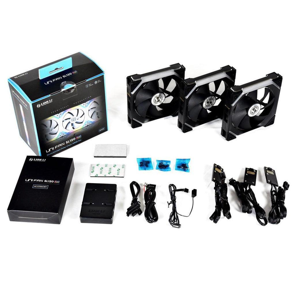 LIAN LI 120MM UNI SL 3 PACK BLACK RGB FANS-FANS-Makotek Computers