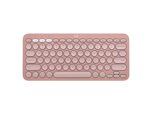 LOGITECH K380SPK PEBBLE KEYS 2 KEYBOARD | MULTI-DEVICE PAIRING (UP TO 3 DEVICES) | CUSTOMIZABLE FN SHORTCUT KEYS | LOW-PROFILE KEYS | BLUETOOTH | BATTERY LED | 3 EASY WITCH BLUETOOTH CHANNELS | ROSE KEYBOARD 6 MONTHS WARRANTY KEYBOARD