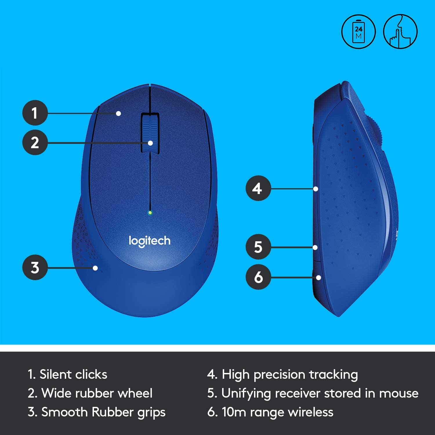 LOGITECH M331 SILENT PLUS BLUE WIRELESS MOUSE-MOUSE-Makotek Computers