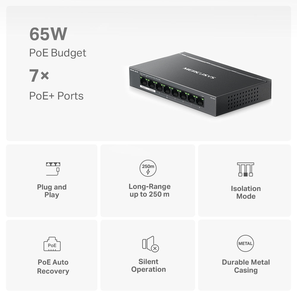 MERCUSYS MS108GP 8-PORT GIGABIT WITH 7 PORT POE+ DESKTOP SWITCH-SWITCH-Makotek Computers