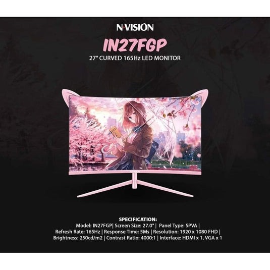 NVISION IN27FGP | 27" | 1920 x 1080 | 165HZ | VA | PINK | HIGH REFRESH RATE MONITOR