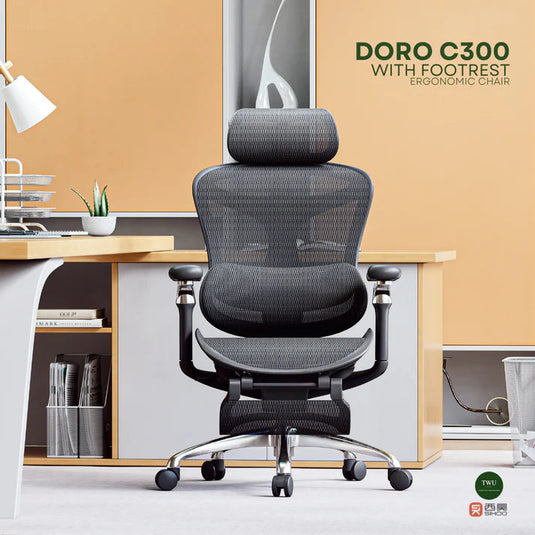 SIHOO C300 WITH FOOT REST BLACK CHAIR | ERGONOMIC LUMBAR SUPPORT | 3D COORDINATED ARMREST | SMART WEIGHT-SENSING CHASSIS | WATERFALL-SHAPED SEAT | ADJUSTABLE HEADREST | WITH FOOTREST | 12 MONTHS WARRANTY CHAIR