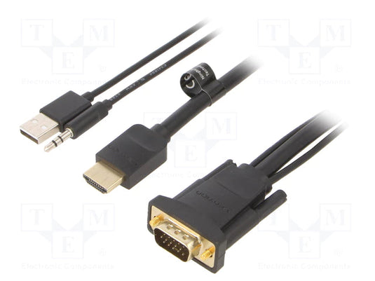 VENTION ABIBG HDMI TO VGA CABLE | 1.5M| 32 AWG BLACK | JACK 3.5 MM PLUG 3 MONTHS WARRANTY CABLE