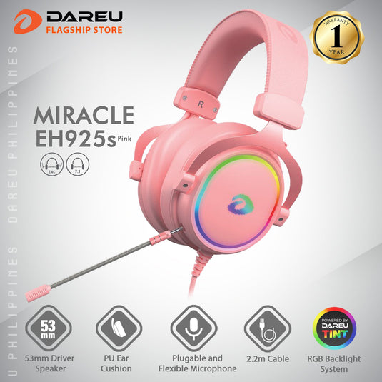 DAREU EH925 RGB POWERFUL GAMING (PINK) HEADSET-HEADSET-Makotek Computers