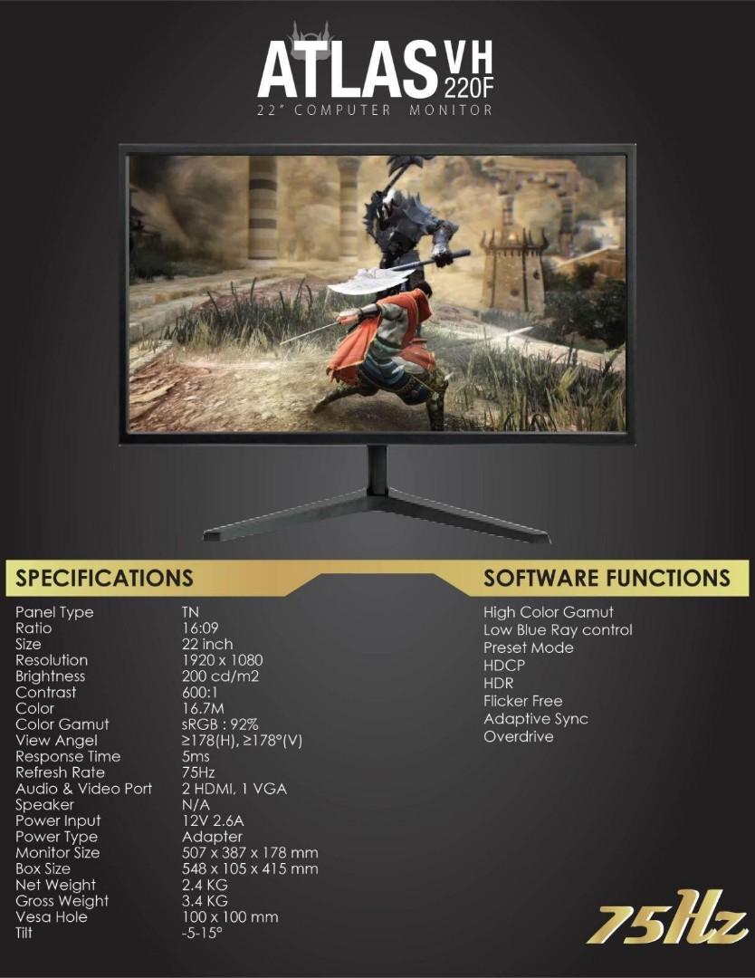 gamdias atlas vhw215f 21.5 flat 75hz monitor white