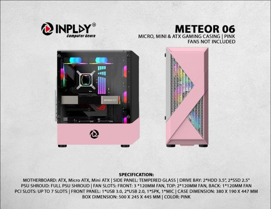 INPLAY METEOR 06 PINK PC CASE-PC CASE-Makotek Computers