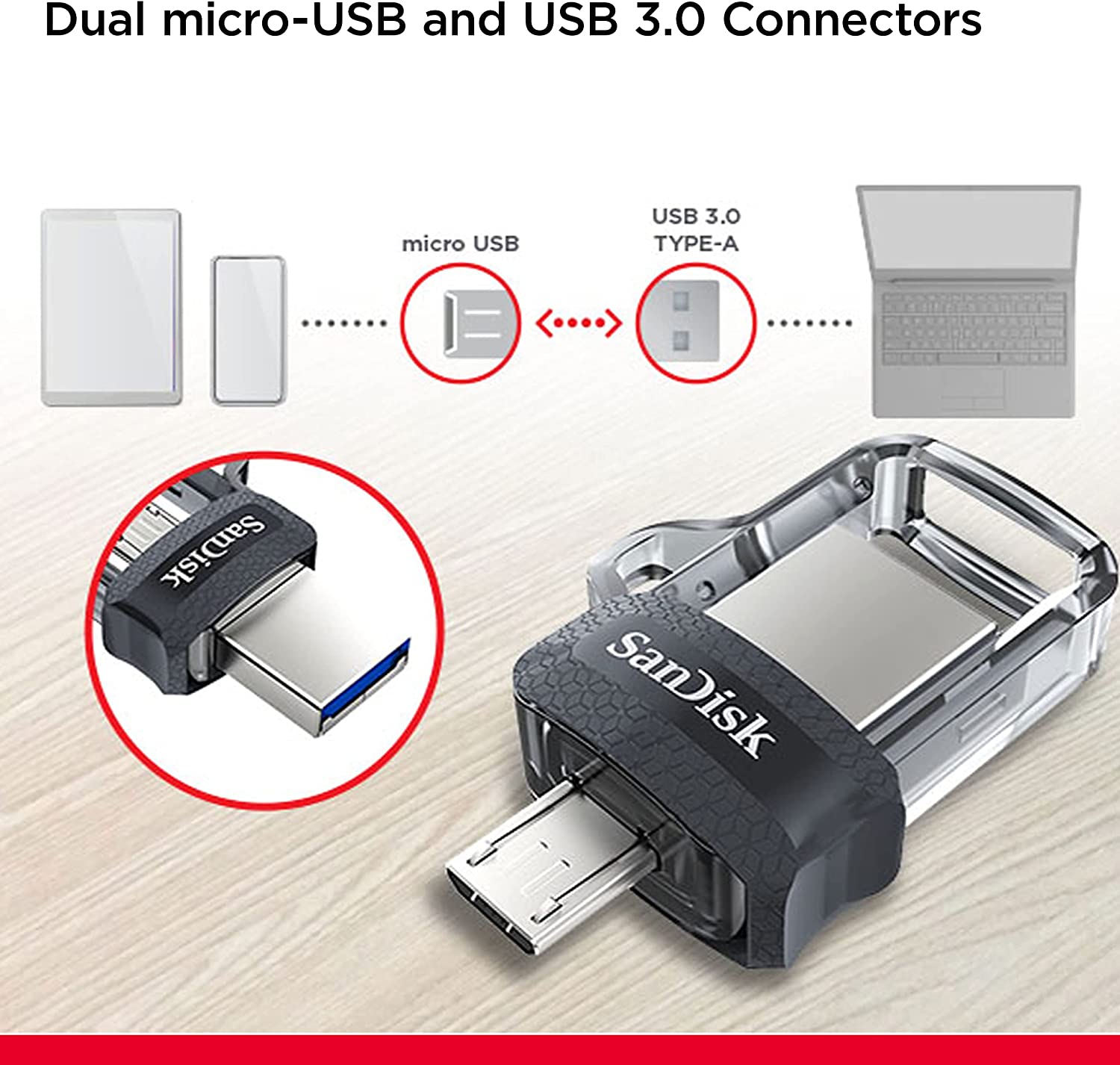 SANDISK 128GB ULTRA DUAL DRIVE M3.0 FOR ANDROID DEVICES AND COMPUTERS | MICROUSB | USB 3.0 | SDDD3-128G-G46 FLASH DRIVE-FLASH DRIVE-Makotek Computers