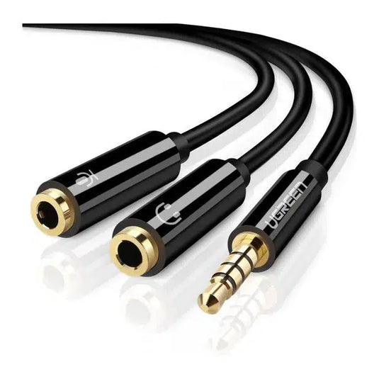 UGREEN 3.5MM MALE TO 2 FEMALE AUDIO CABLE ABS CASE | AV141/30620 | BLACK | CABLE-CABLE-Makotek Computers