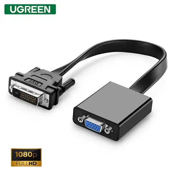 UGREEN DVI-D MALE TO VGA FEMALE ACTIVE CONVERTER | MM108/40259 | 30CM | BLACK | FLAT CABLE-ADAPTER-Makotek Computers