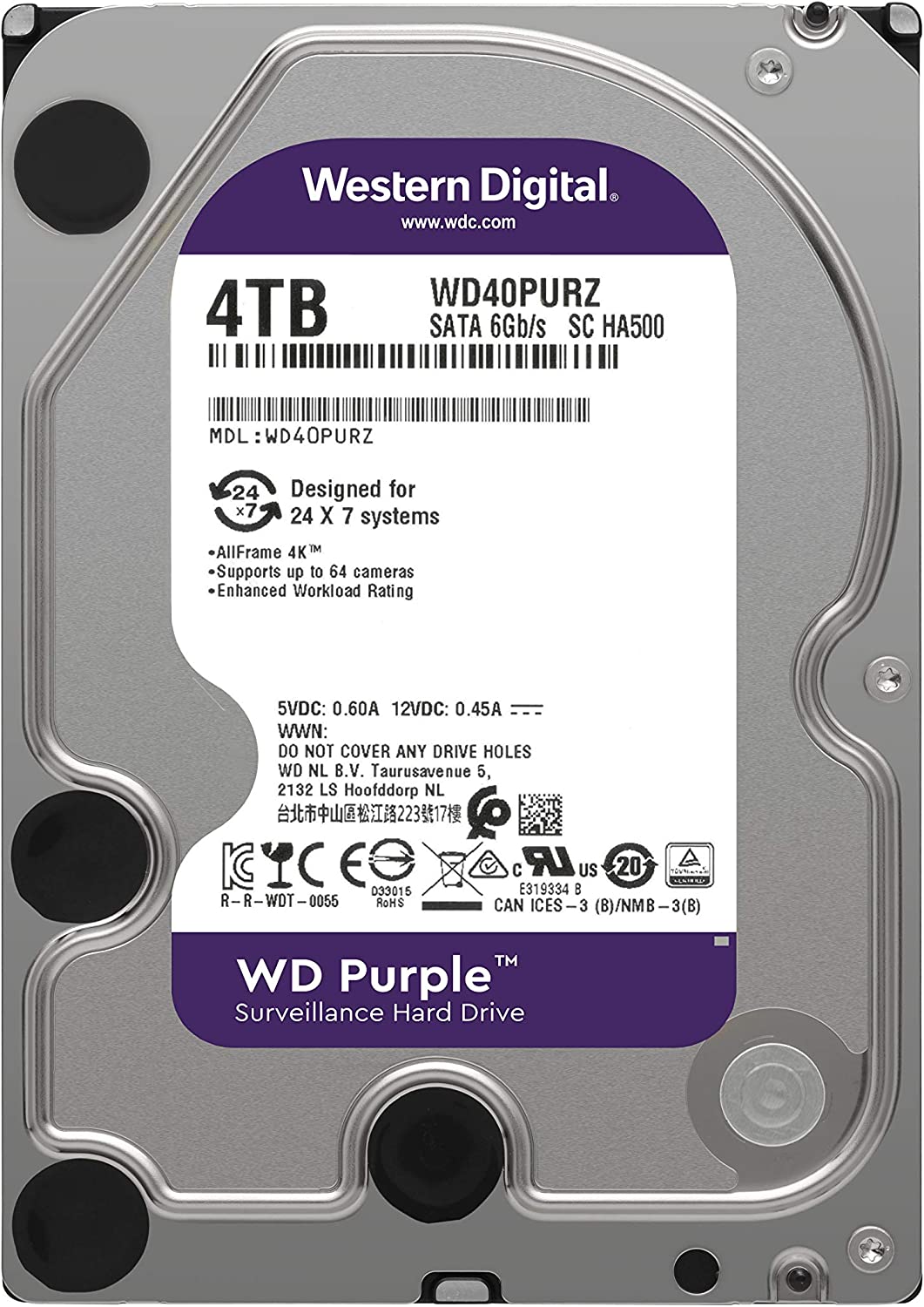 WESTERN DIGITAL 4TB WD PURPLE SURVEILLANCE INTERNAL HARD DRIVE - SATA 6 GB/S, 64 MB CACHE, 3.5" HDD-HDD-Makotek Computers